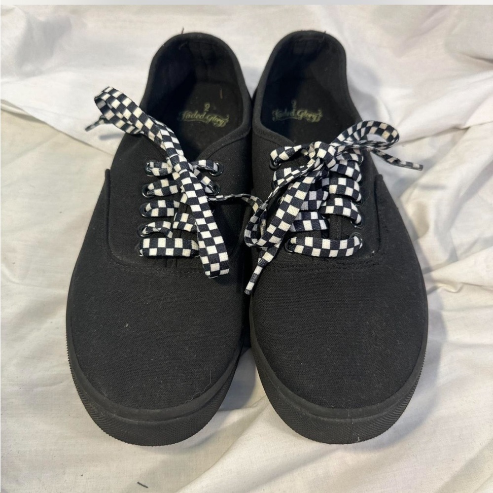 Black Check Lace Up Retro‎ Canvas Sneaker Skate Shoes Men's 9/Wms 10.5 Emo Y2K